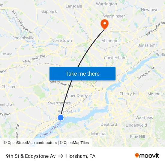 9th St & Eddystone Av to Horsham, PA map