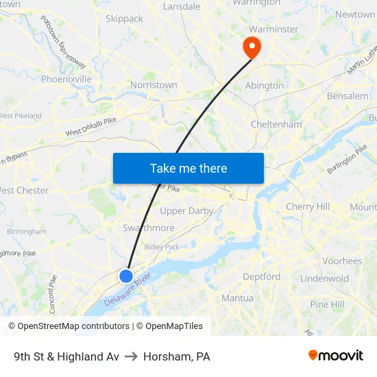 9th St & Highland Av to Horsham, PA map