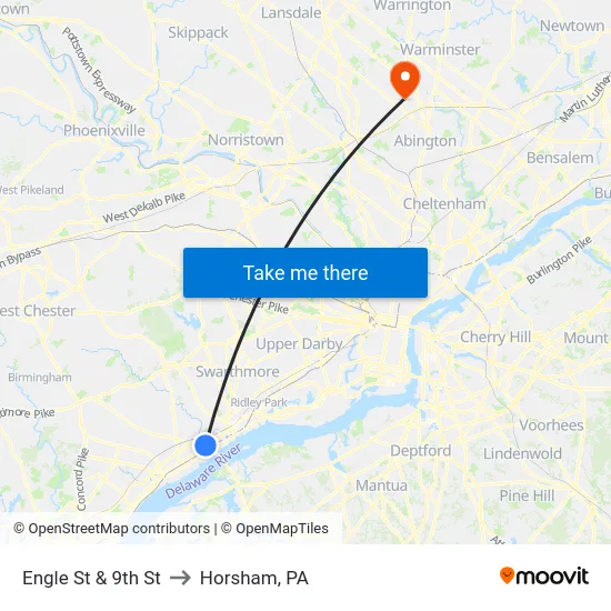Engle St & 9th St to Horsham, PA map