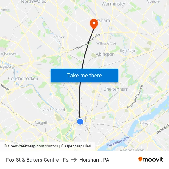 Fox St & Bakers Centre - Fs to Horsham, PA map