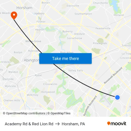 Academy Rd & Red Lion Rd to Horsham, PA map