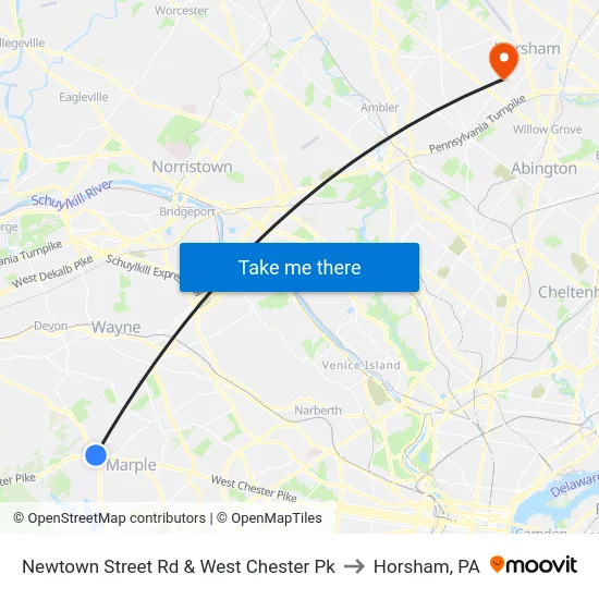 Newtown Street Rd & West Chester Pk to Horsham, PA map