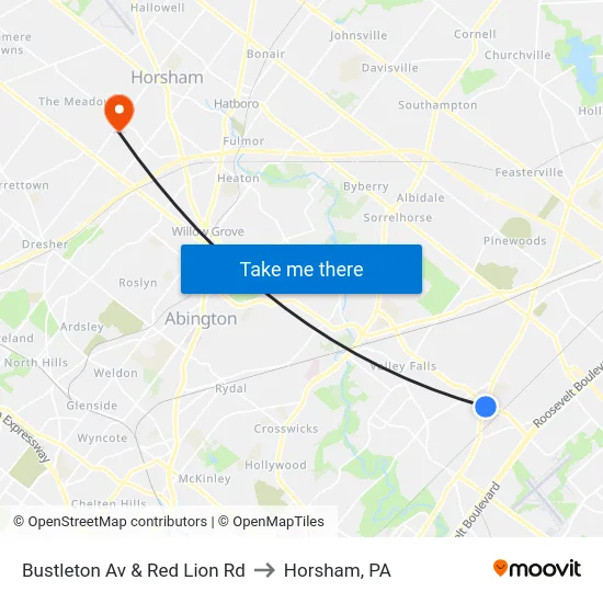 Bustleton Av & Red Lion Rd to Horsham, PA map
