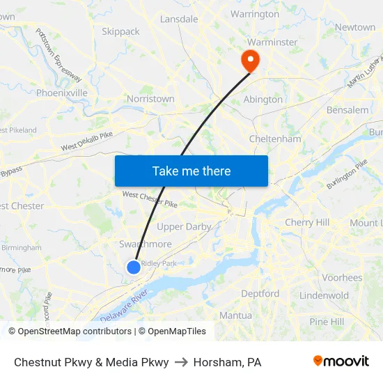 Chestnut Pkwy & Media Pkwy to Horsham, PA map