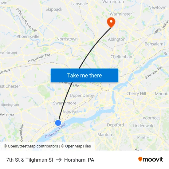 7th St & Tilghman St to Horsham, PA map