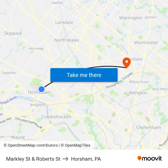 Markley St & Roberts St to Horsham, PA map