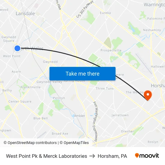 West Point Pk & Merck Laboratories to Horsham, PA map