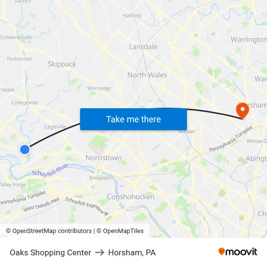 Oaks Shopping Center to Horsham, PA map