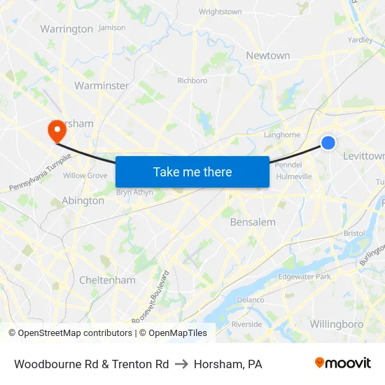 Woodbourne Rd & Trenton Rd to Horsham, PA map