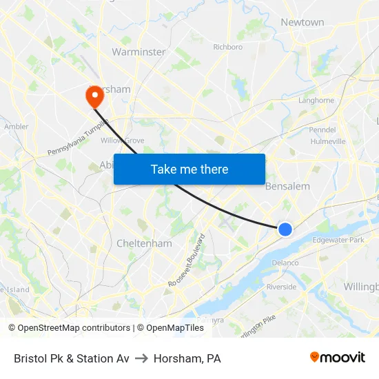 Bristol Pk & Station Av to Horsham, PA map