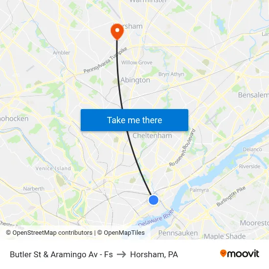 Butler St & Aramingo Av - Fs to Horsham, PA map