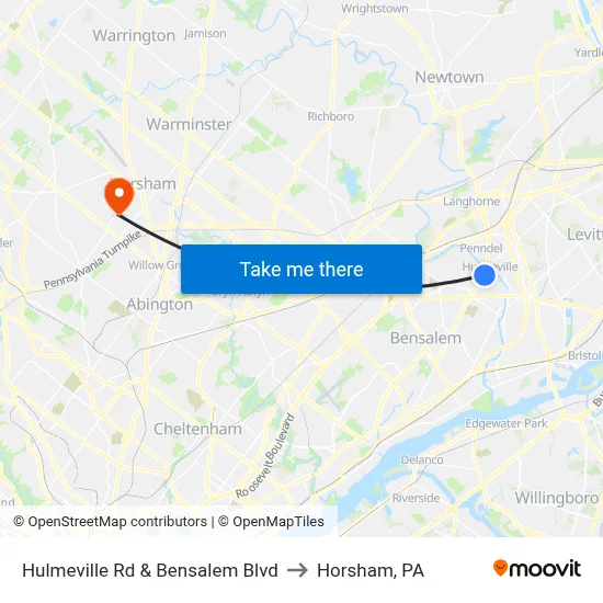 Hulmeville Rd & Bensalem Blvd to Horsham, PA map