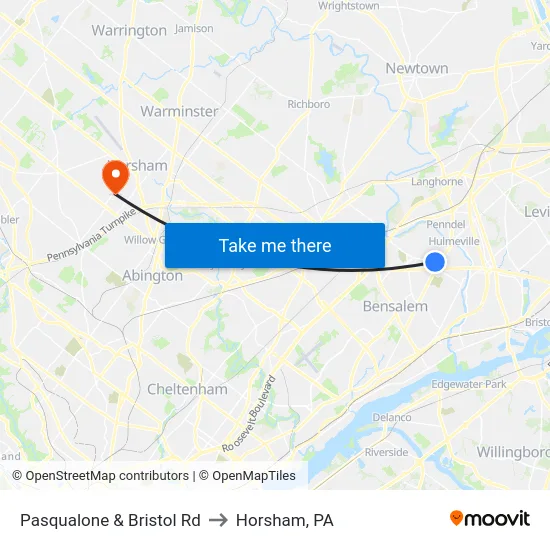 Pasqualone & Bristol Rd to Horsham, PA map