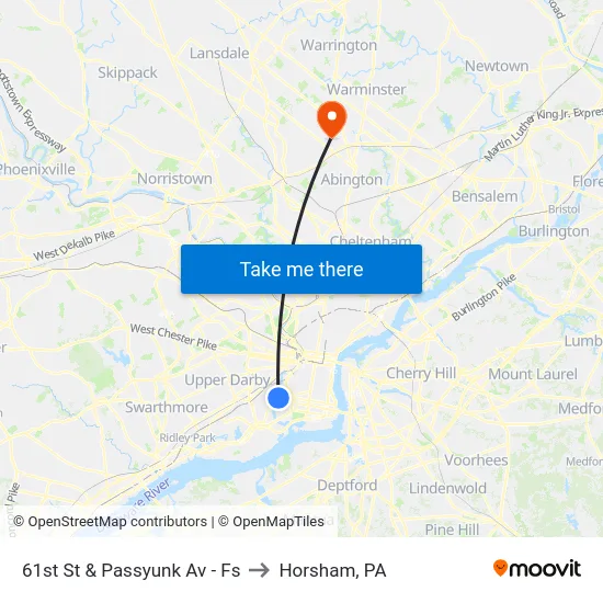 61st St & Passyunk Av - Fs to Horsham, PA map