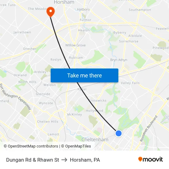 Dungan Rd & Rhawn St to Horsham, PA map