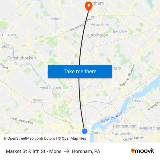 Market St & 8th St - Mbns to Horsham, PA map