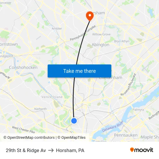 29th St & Ridge Av to Horsham, PA map
