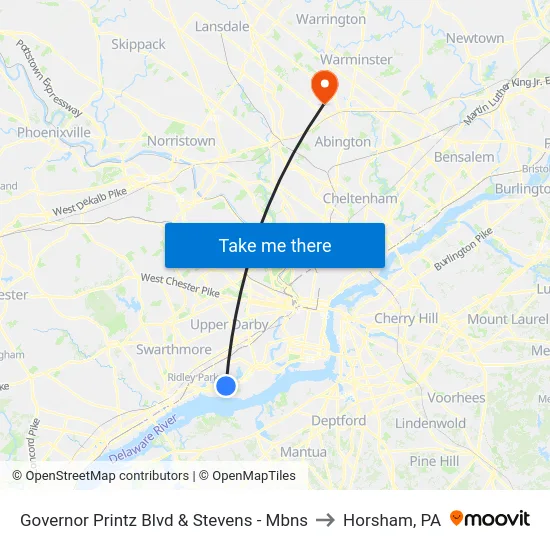 Governor Printz Blvd & Stevens - Mbns to Horsham, PA map