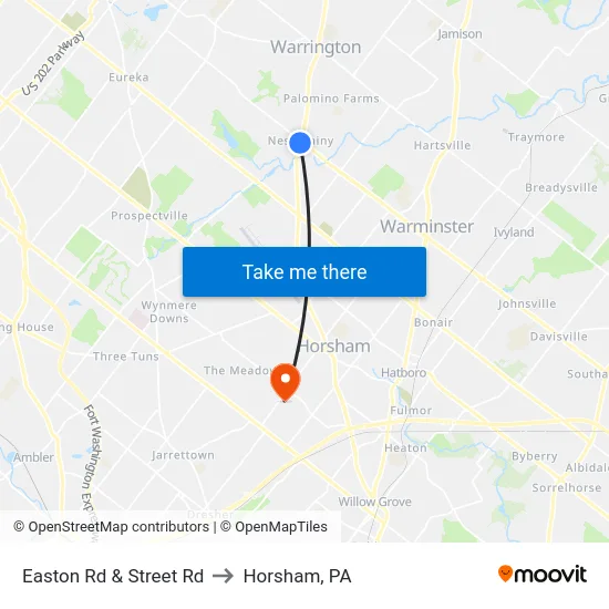 Easton Rd & Street Rd to Horsham, PA map