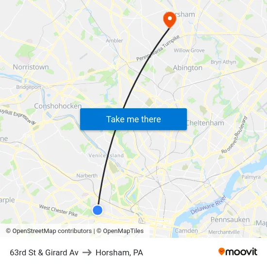 63rd St & Girard Av to Horsham, PA map