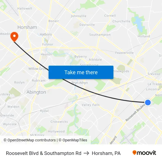Roosevelt Blvd & Southampton Rd to Horsham, PA map
