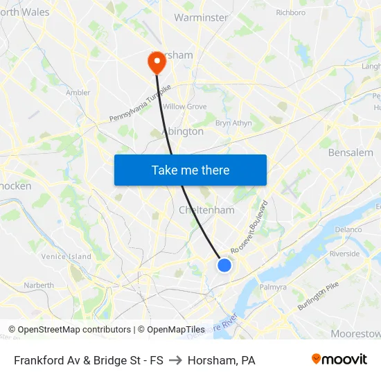 Frankford Av & Bridge St - FS to Horsham, PA map