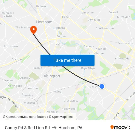 Gantry Rd & Red Lion Rd to Horsham, PA map