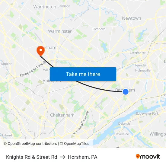 Knights Rd & Street Rd to Horsham, PA map