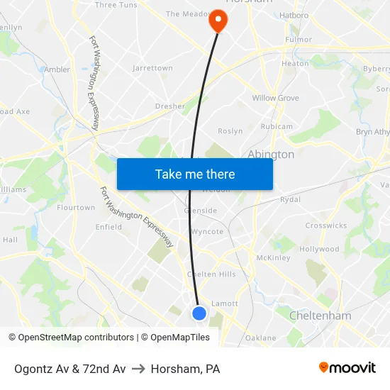 Ogontz Av & 72nd Av to Horsham, PA map