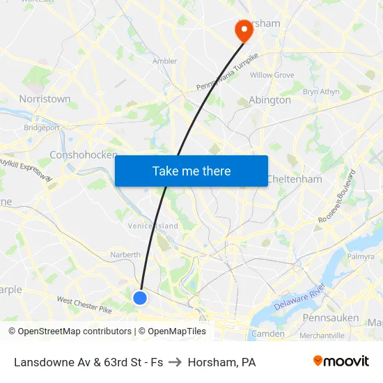 Lansdowne Av & 63rd St - Fs to Horsham, PA map