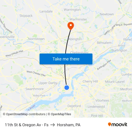 11th St & Oregon Av - Fs to Horsham, PA map