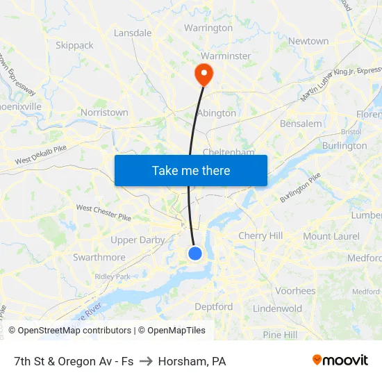 7th St & Oregon Av - Fs to Horsham, PA map