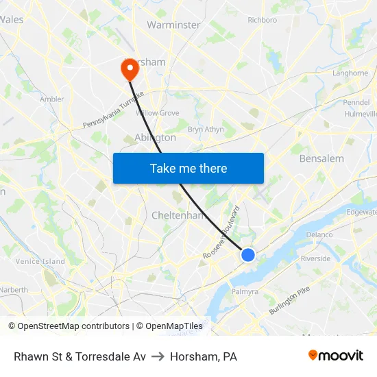 Rhawn St & Torresdale Av to Horsham, PA map
