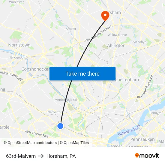 63rd-Malvern to Horsham, PA map