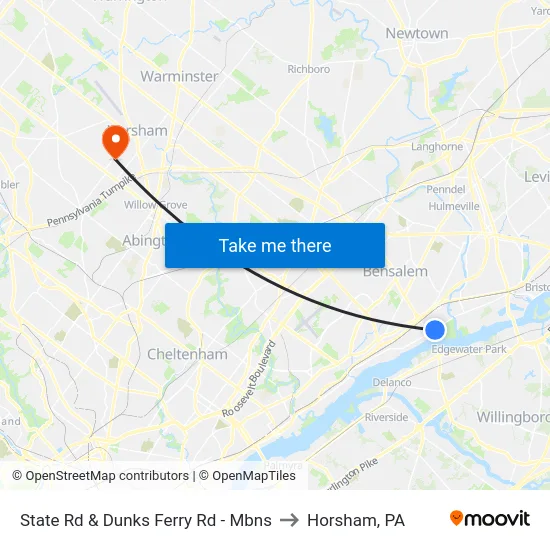 State Rd & Dunks Ferry Rd - Mbns to Horsham, PA map