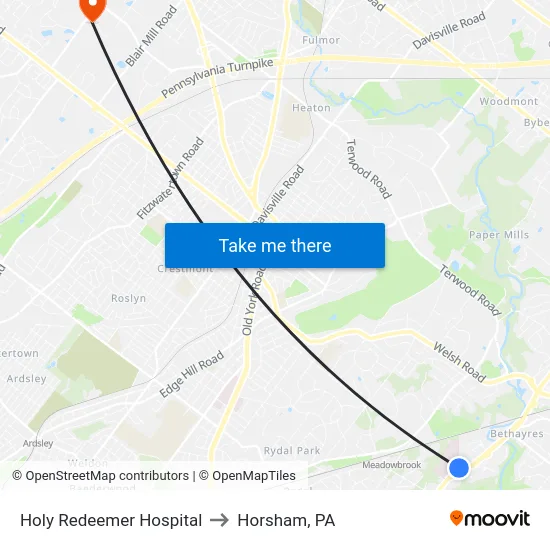 Holy Redeemer Hospital to Horsham, PA map