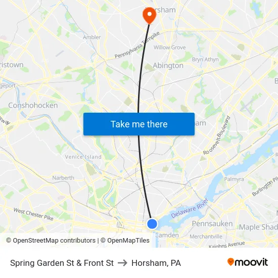Spring Garden St & Front St to Horsham, PA map