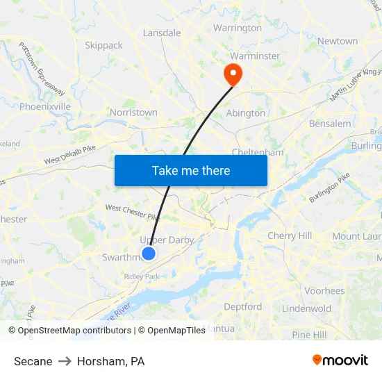 Secane to Horsham, PA map