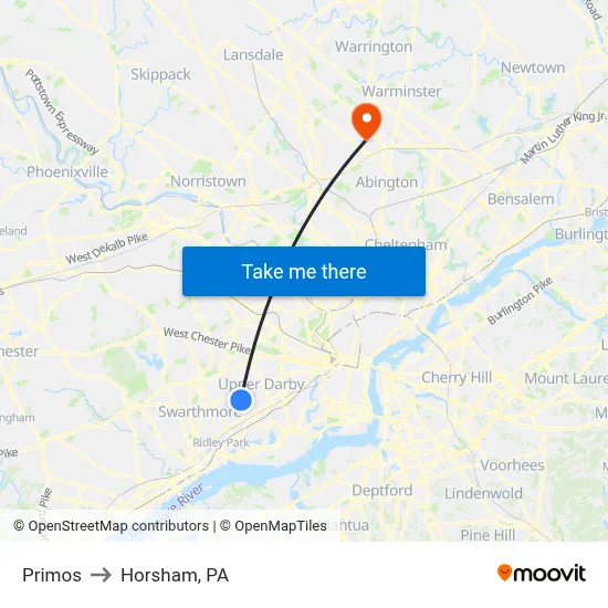 Primos to Horsham, PA map