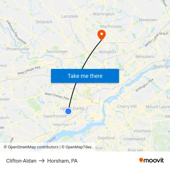 Clifton-Aldan to Horsham, PA map