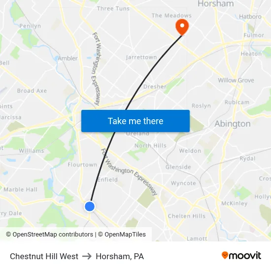 Chestnut Hill West to Horsham, PA map