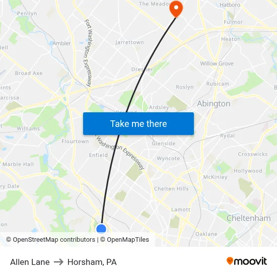 Allen Lane to Horsham, PA map