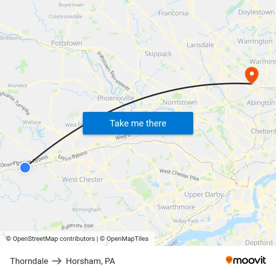 Thorndale to Horsham, PA map