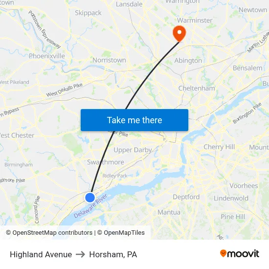 Highland Avenue to Horsham, PA map