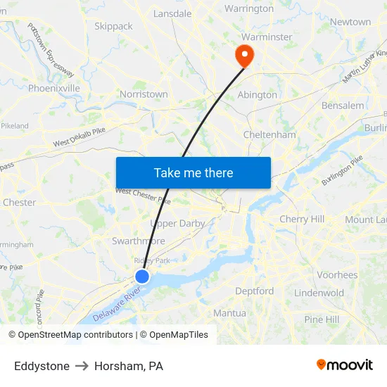 Eddystone to Horsham, PA map