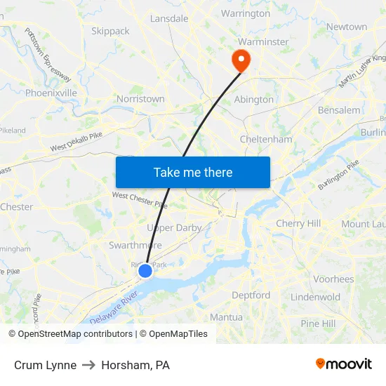 Crum Lynne to Horsham, PA map