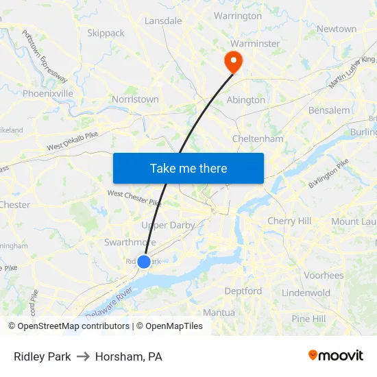 Ridley Park to Horsham, PA map