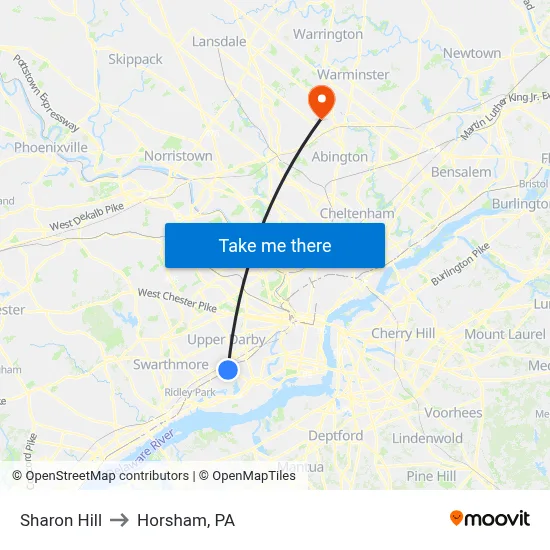 Sharon Hill to Horsham, PA map