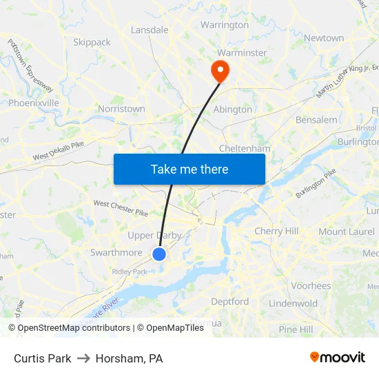Curtis Park to Horsham, PA map