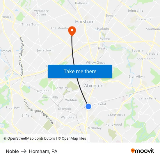 Noble to Horsham, PA map